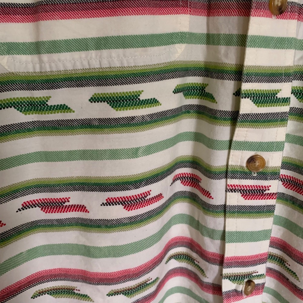 Orvis XXL‎ Shirt Green Red Striped Southwestern Cotton Short Sleeve Button Up - Picture 5 of 5